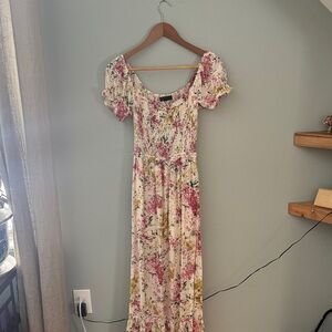 Lulu's Pink and Cream Floral Maxi Dress